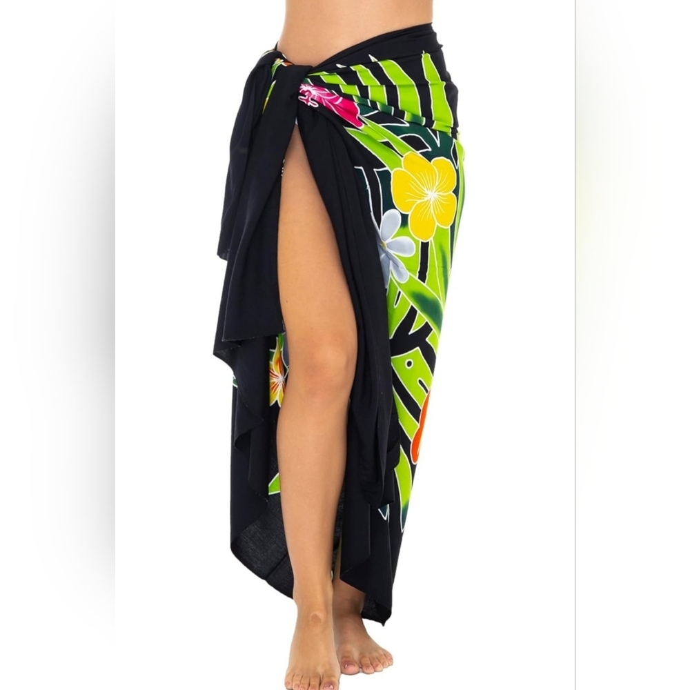 SHU-SHI Hand-Painted Hibiscus Sarong Beach Cover-Up Pareo Wrap BNWT